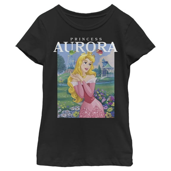 Girl's Sleeping Beauty Aurora and the Fairy Godmothers Graphic Tee Black Medium