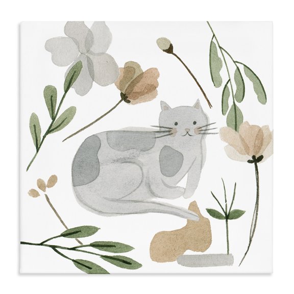 Stupell Industries Eclectic Comfy Cat Varied Botanicals Canvas Art, 17 x 17, by Melissa Wang