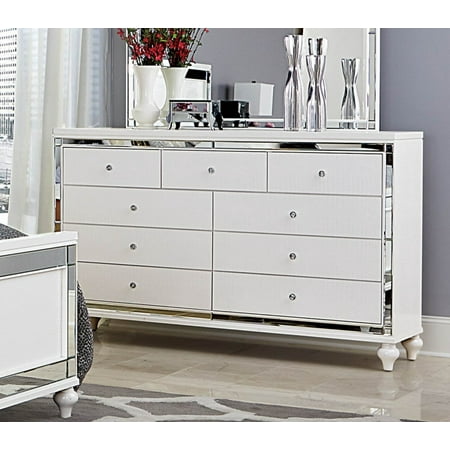 Ashland 9 Drawer Dresser In Modern White Embossed Alligator