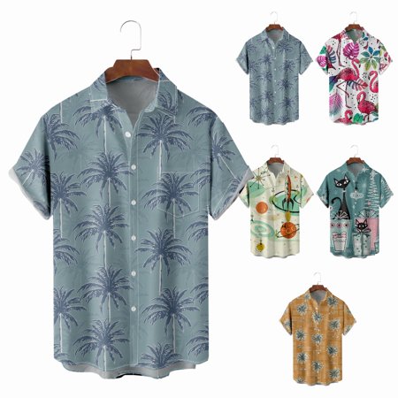 

Unisex Button Down Hawaiian Shirts Print Lightweight Clothing For Men Boys