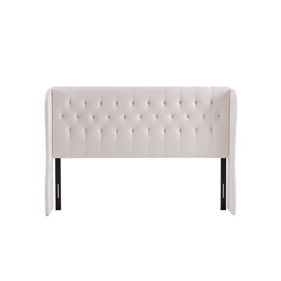 Beige Elegant Tufted Wingback Headboard, Queen