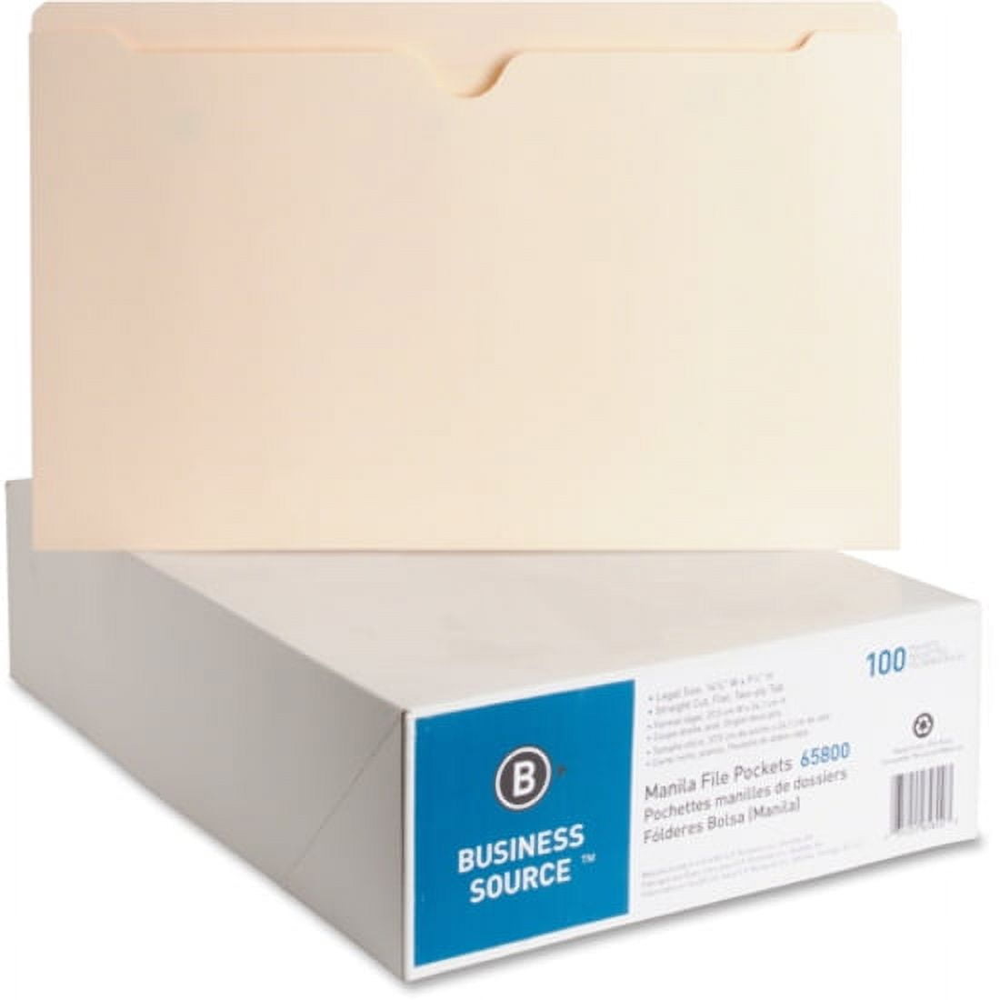 Business Source, BSN65800, Manila Flat File Pockets, 100 / Box, Manila