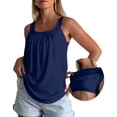 thumbnail image 2 of Summer Tank Tops for Women Loose Fit Pleated Sleeveless Top Square Neck Camisole Tank Tops with Built in Bra Basic Shirts Curved Hem Flowy Cute Beach Vacation Outfits Dark Blue XL, 2 of 9