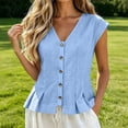 thumbnail image 5 of GERsome Women's Tank Tops V-Neck Pleated Button Down Sleeveless Loose Fit T-Shirts for Summer Casual Light Blue Size 2XL, 5 of 8