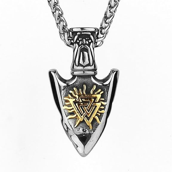 Fachoice Valknut Arrowhead Pendant for Men Norse Compass Spear Necklace, Punk Valknut Spear Necklace Men’s Viking Vegvisir Compass Jewelry Odin Arrow Spear Charm Necklace