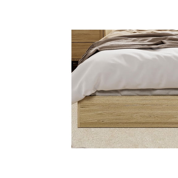 King Size Wooden Platform Bed Frame – Sturdy Floor-Standing Minimalist, Sturdy Wood Slats, No Headboard, Easy Assembly, Space-Saving – Golden Tan Wood, King