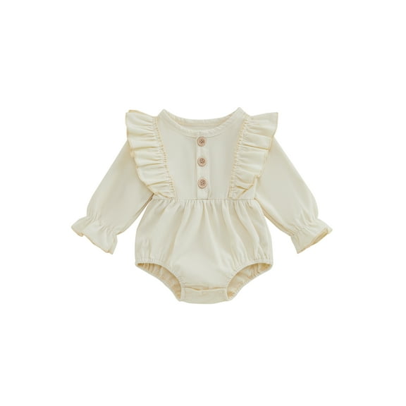 Baby Toddler Girls Spring Autumn Romper 3 6 12 18 Months Long Sleeve Round Neck Solid Color Button Jumpsuit