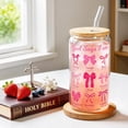 thumbnail image 2 of Coquette Pink Bow Glass Cup with Lid and Straw, 16 Oz Cute Glass Coffee Cup Featuring Inspirational Bible Verse, Girly Preppy Design Aesthetic Iced Coffee Tumbler Perfect Gifts for Teen Girls Women, 2 of 7