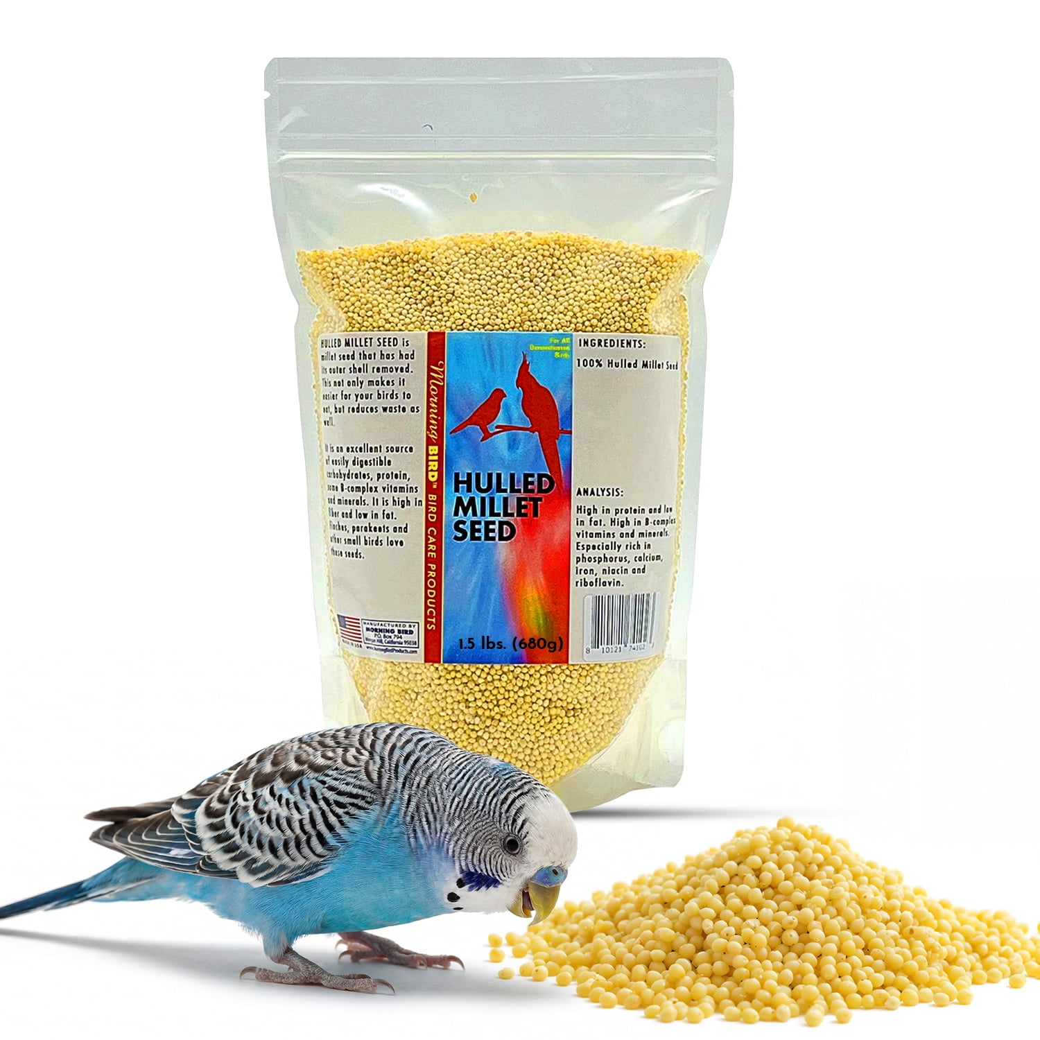 Morning Bird Hulled Millet 1.5 lb – Bird Food for Parakeets, Finches & Canaries – Easy-to-Digest Millet Seed for Daily Nutrition