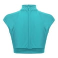 thumbnail image 2 of inlzdz Girls Athletic T-Shirt Shiny Rhinestone Short Sleeve Gymnastics Shirt Dance Crop Tops Blue Green 6, 2 of 6