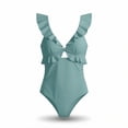 thumbnail image 6 of AHTJRT Women's One Piece Ruffle Swimsuit Plunging Neck Tie Back Swimwear Cutout Slimming High Waisted Monokini with Chest Pad Light Blue M, 6 of 6
