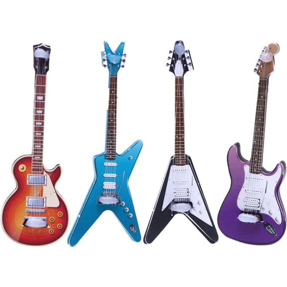 Hzzsbu 4 Pcs Miniature Guitar Miniature Electric Guitar Bass Model 1:12 Mini Musical Instrument for Mini Music Room Dollhouse Decoration Accessory
