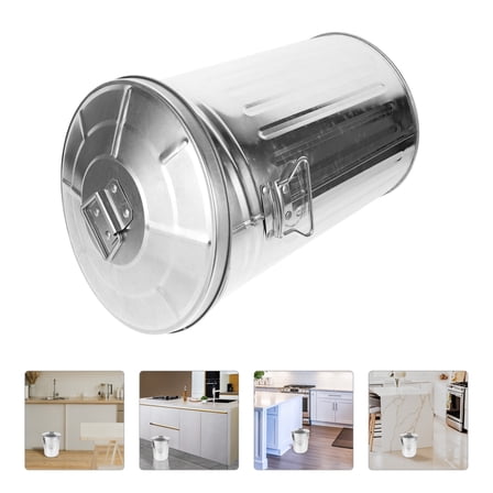 FOMIYES  Metal Outdoor Wastebasket Garbage Can with Lid Large Bin Office Work Silver