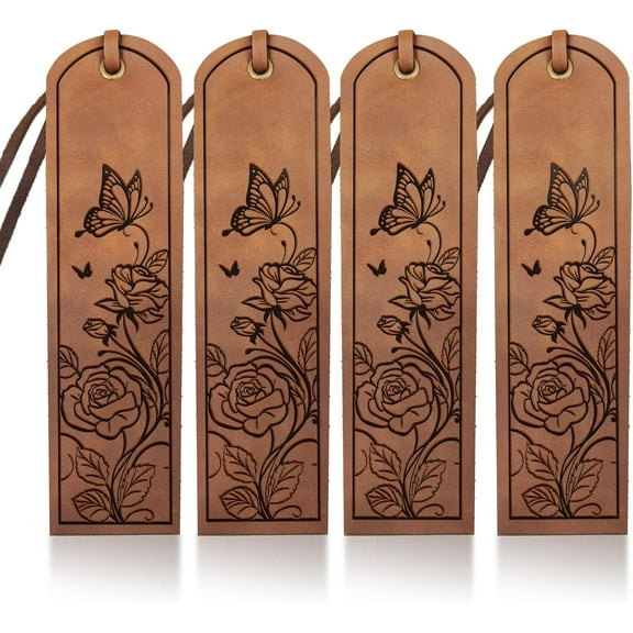 4Pcs Roses Butterfly Leather Bookmark for Women Men 2×7inch Vintage Flower Butterflies Book Page Markers Handmade Classic Bookmark for Book Lovers Readers Writers Gifts diy