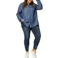 thumbnail image 3 of DARING DIVA Women's Plus Chest Pocket Long Sleeve Denim Chambray Shirt 1X Blue, 3 of 9