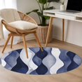 thumbnail image 5 of 4Ft Round Rug, Navy Blue Non-Skid Rubber Backing Large Area Rugs - Living Room Bedroom Home Office, Modern Moire Abstract Ripple Geometric Indoor Floor Mat Carpets Washable Rug, 5 of 9