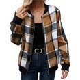 thumbnail image 2 of Chaquetas de Mujer Informales con Cremallera, de Franela A Cuadros, Larga, Holgadas, Ideales para Otoño. Marrón XL, 2 of 6