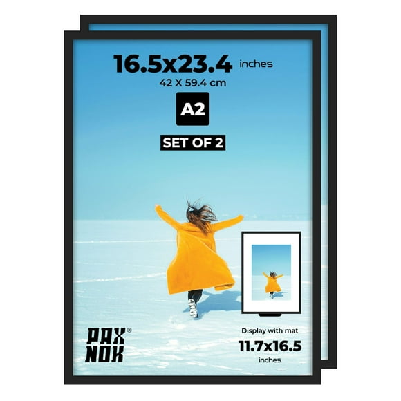 Black A2 Picture Frame Display 16.5 x 23.4 inch Posters and Pictures - Horizontal and Vertical Wall Hanging Option Set of 2