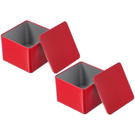 Uxcell Rectangular Tin Box, Metal Storage Tin Box Portable Storage Container with Lid for Tea Candy Treats Gifts Red