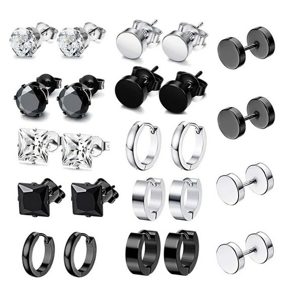 HEMLBOYW 12 Pairs/Set Stainless Steel Punk Earrings Hip Hop Rock Ear Studs Drop Dangle Stainless Steel