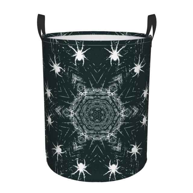 DouZhe Waterproof Collapsible Large Laundry Baskets, Spider Web Trap Prints Circular Hamper with Handles, Dark Green