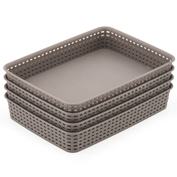 EZOWare 4pc Large Gray Plastic Storage Basket Trays Drawer Divider