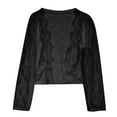 thumbnail image 7 of Women's Lace Shrugs 3/4 Sleeve Sheer Floral Cardigans Open Front Crochet Elegant Bolero Tops for Dresses Black, M, 7 of 7