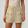 thumbnail image 2 of Rggeeun Women'S Shorts Solid Color Elastic High Waist Cargo Soft Mid-Rise Loose Fit Straight Leg With Side Plus Pockets & Adjustable Tie For Summer Beach Surf Delicate Hot Pants,Light Yellow,L, 2 of 6