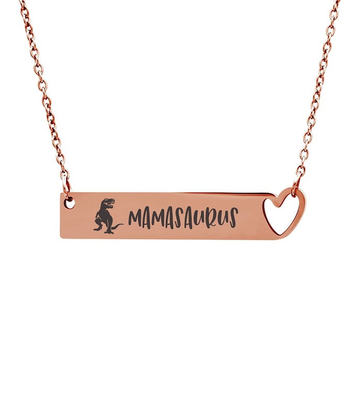 Anavia Mamasaurus High Polish Stainless Steel Fashion Necklace Jewelry Gift for Mom Grandma -[Rose Gold Heart Bar 18"]