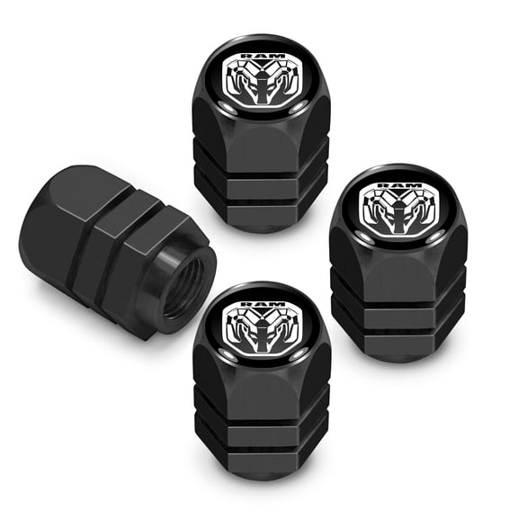 iPick Image for RAM 2019 Logo in Black on Black Hexagon Shape Aluminum Tire Valve Stem Caps, Official Licensed