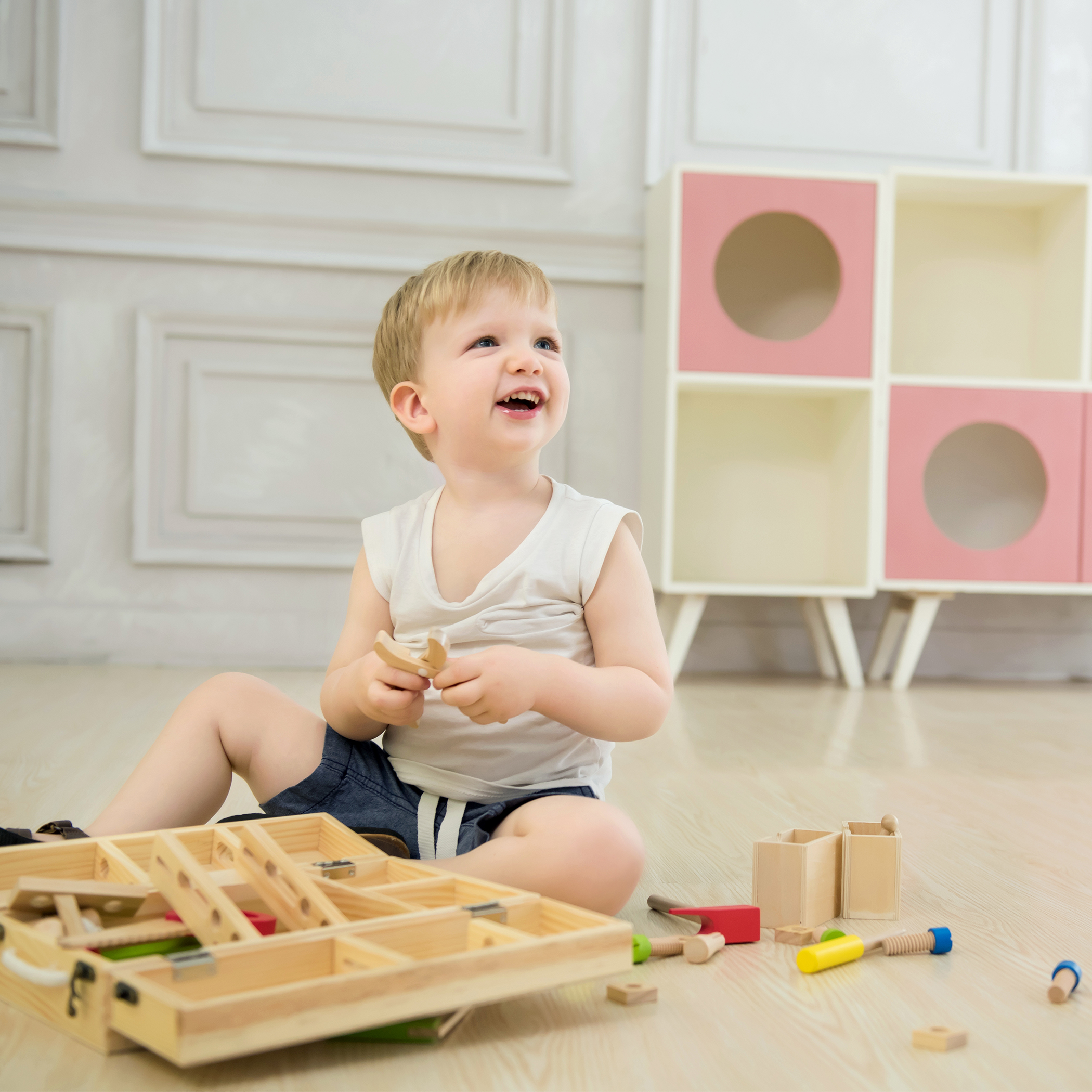 Classic World Children's Natural Wood Color Toy Carpenter Tool Set