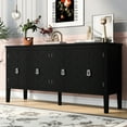 thumbnail image 3 of Vastcury 63" 4 Door Sideboard Cabinet with Geometric Line Patterns, Storage Buffet with Vintage Metal Handles for Living Rooms, Black, 3 of 10