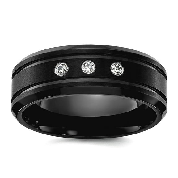 Stainless Steel Brushed and Polished Black Ip Plated With Cubic Zirconia 8mm Band Size 10 Ring for Women and Men