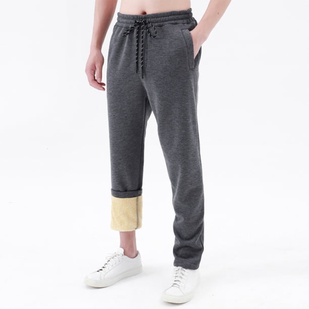 Pantalones largos para hombre, de color liso, con cordones, informales, acolchados y gruesos, de pierna recta.