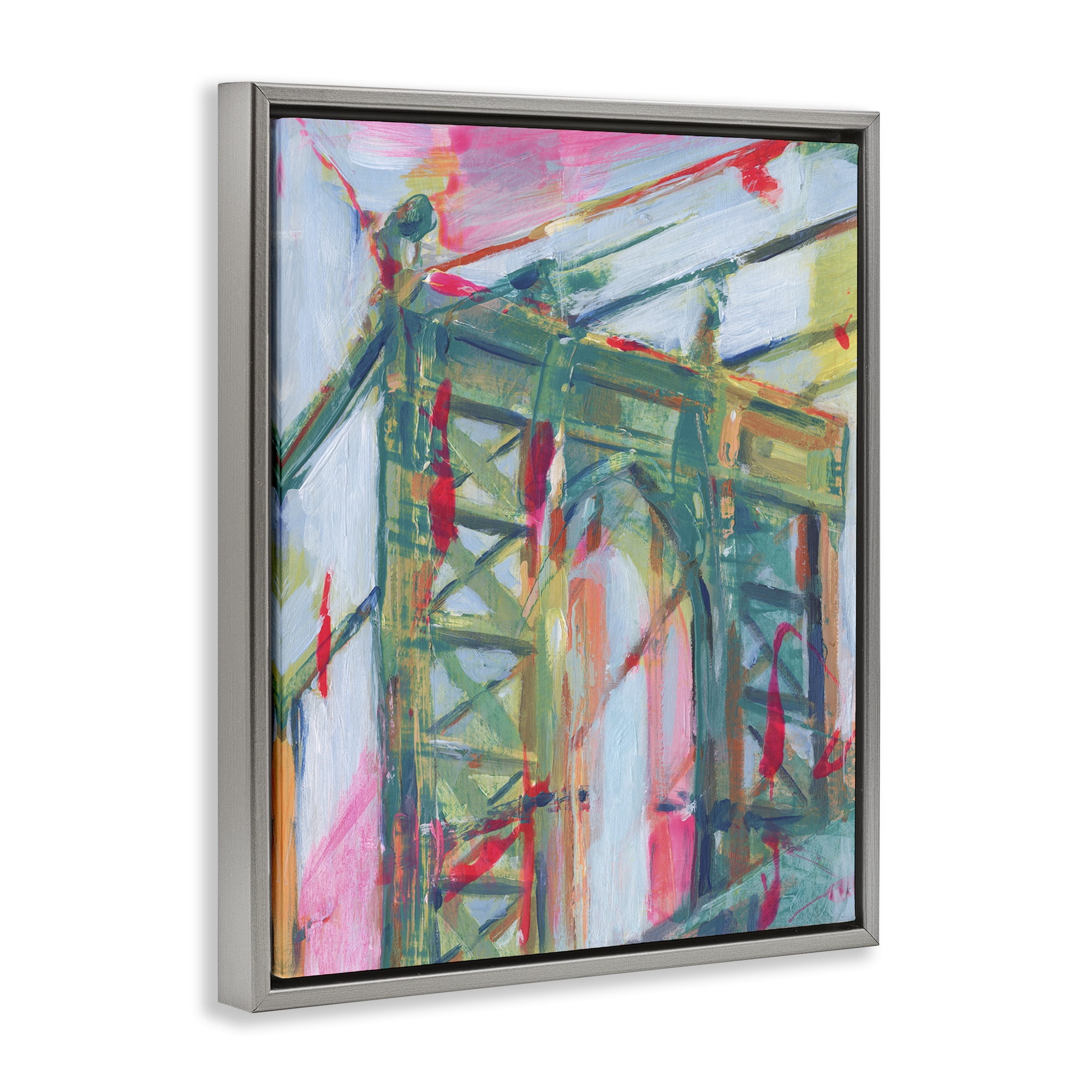 Stupell Industries Bridge Arch Abstraction Buildings & Architecture Painting Gray Floater Framed Canvas Art Print Wall Art, 25 x 31