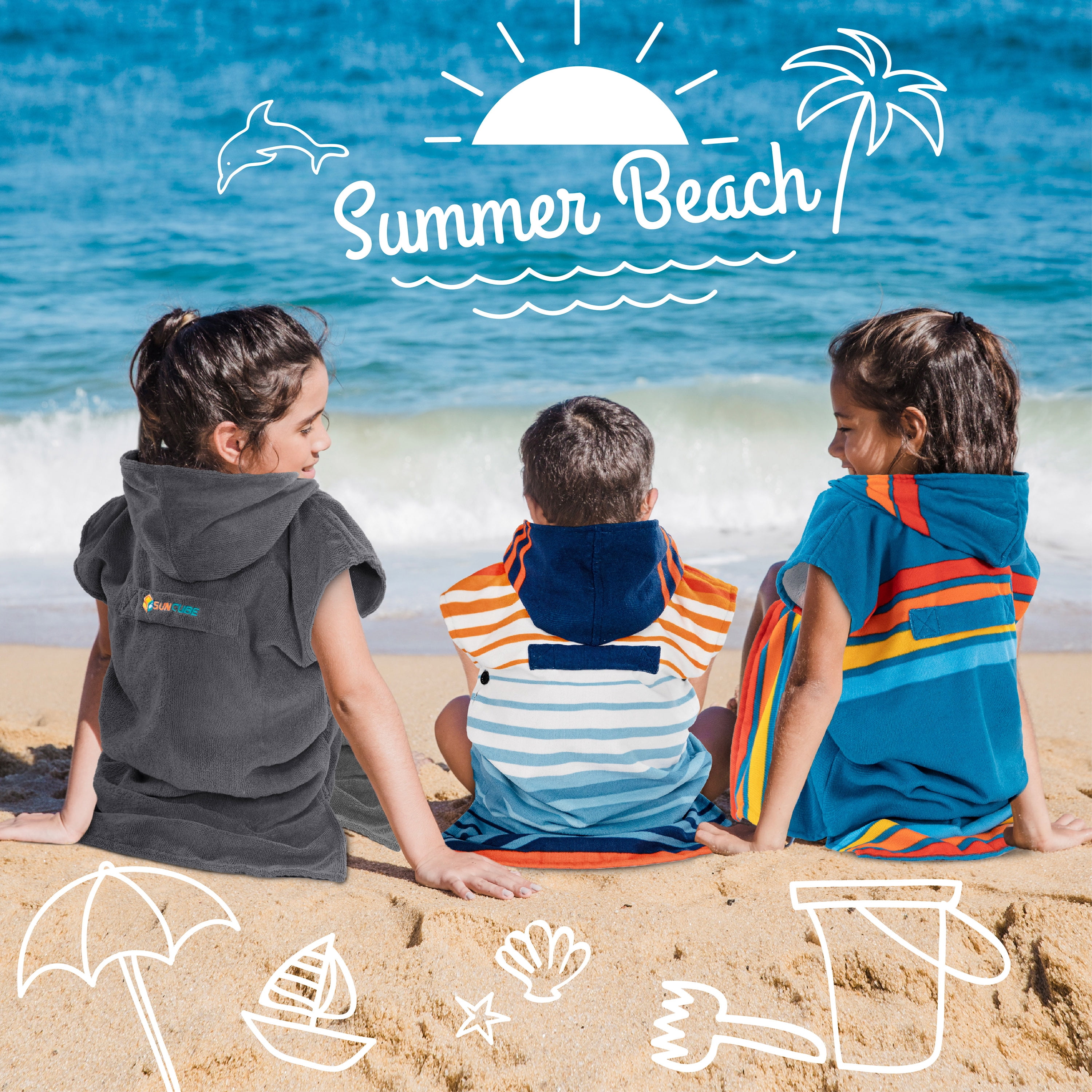 SUN CUBE Kids Changing Robe Surf Poncho, Kids Beach Towels, Hooded Towel For Toddler Bath Pool, Microfiber Quick Dry Wearable Towel Poncho with Hood, Swim Towel for Boys Girls 3-7 Years, Gray