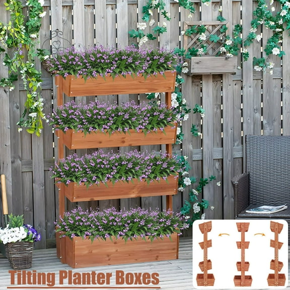Tiered Solid Wood Standing Raised Garden Bed Extre Large Planter Box In/Outdoor