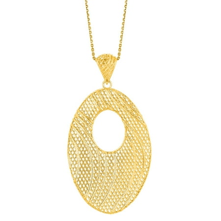 14 Karat Yellow Gold 25x19mm Mesh Swirl Necklace, 18 Inches