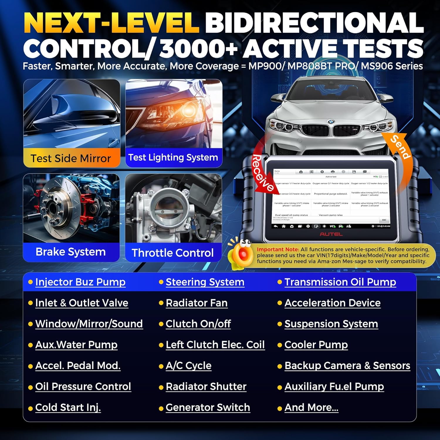 Autel Scanner MaxiCOM MK808BT PRO, 2026 2.0 Full Bidirectional Diagnostic Tool as MK808K-BT MK900 MX900 MK900BT, Pro 3000+ Test, 28+ Service, All System, Brake Bleed