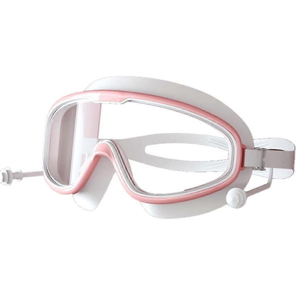 Waterproof and anti-fog HD large frame swimming glasses-pink white transparent