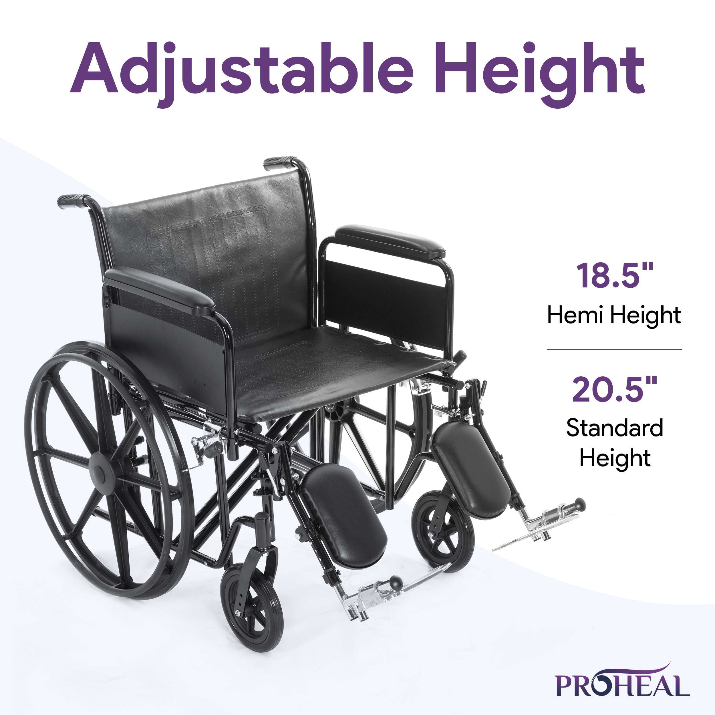 ProHeal Deluxe Ultra Wide Bariatric Wheelchair, 22" Wide Seat, Desk-Length Removable Arms, Elevating Leg Rests 500lb Cap
