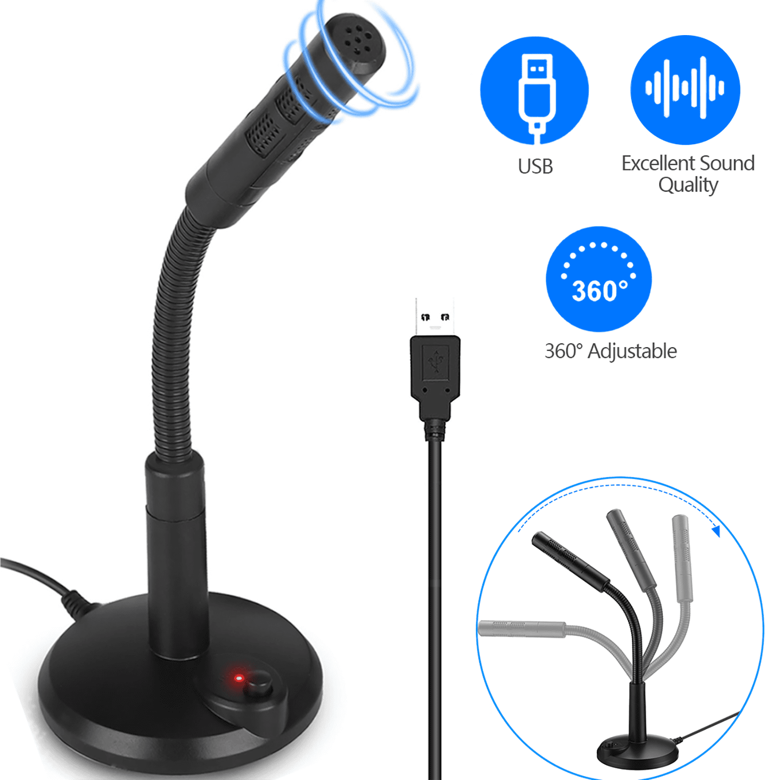USB Microphone Voice Recording, Podcasting Chatting Mac PC Flexible Gooseneck for VoiceMaster