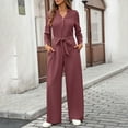 thumbnail image 2 of LEKODE Summer Overalls Womens Rompers for Summer Jumpsuits for Women Summer Work Outfits for Women Ladies' Spring/high Waist Lace Button Jumpsuit Set Travel Outfits for Women 2 Piece Sets Brick Red M, 2 of 9