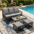 thumbnail image 1 of AECOJOY 4-Piece Rattan Patio Conversation Set with 3 Seater Sofa , 2 Ottoman and Central Table, Dark Gray, 1 of 5