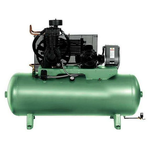 Elec. Air Compressor, 2 Stage, 5HP, 16.6CFM, Overall Length: 63 in
