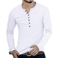 thumbnail image 2 of Defitshape Men's Long Sleeve Henley Shirt Soft Basic Fall Top T Shirt Crewneck Home White Large, 2 of 3
