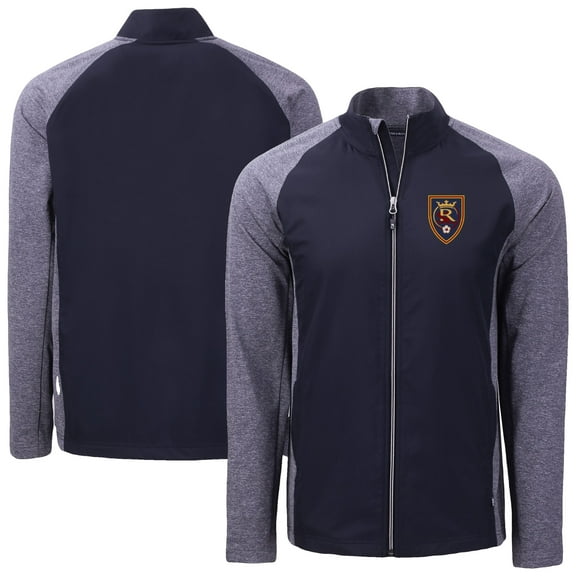 Men's-Cutter & Buck  Navy Real Salt Lake Adapt Eco Knit Hybrid Recycled Raglan Full-Zip Jacket