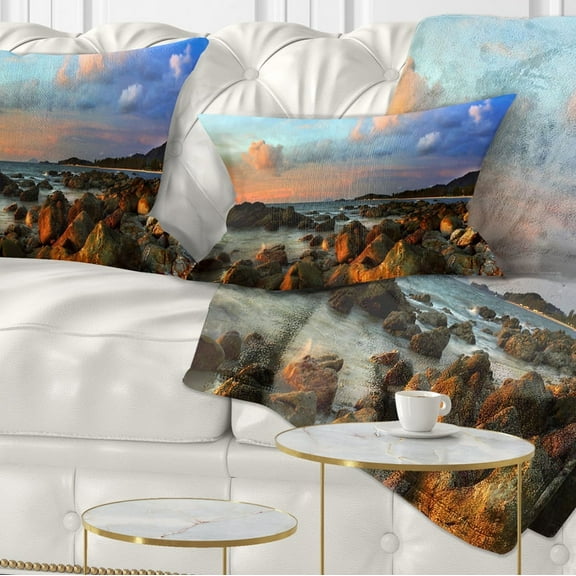 Designart Colorful Tropical Sunset - Photography Throw Pillow - 12x20