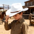thumbnail image 2 of Oiyii Little Boys Classic Cow Boy Hats Leather‑Banded Western Cow Girl Hats, White, 2 of 4
