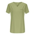 thumbnail image 3 of Ndbuld Tops for Women Trendy Women's Summer Large Size Fake Pocket V-Neck Short Sleeve T-Shirt Casual Tops Great Gifts for Less ,Size S-5XL,Army Green,M, 3 of 4